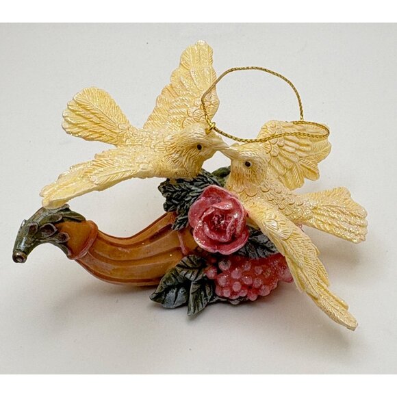 Vintage Kissing Birds Christmas Tree Ornament With Rose Cornucopia Glitter - Picture 6 of 6